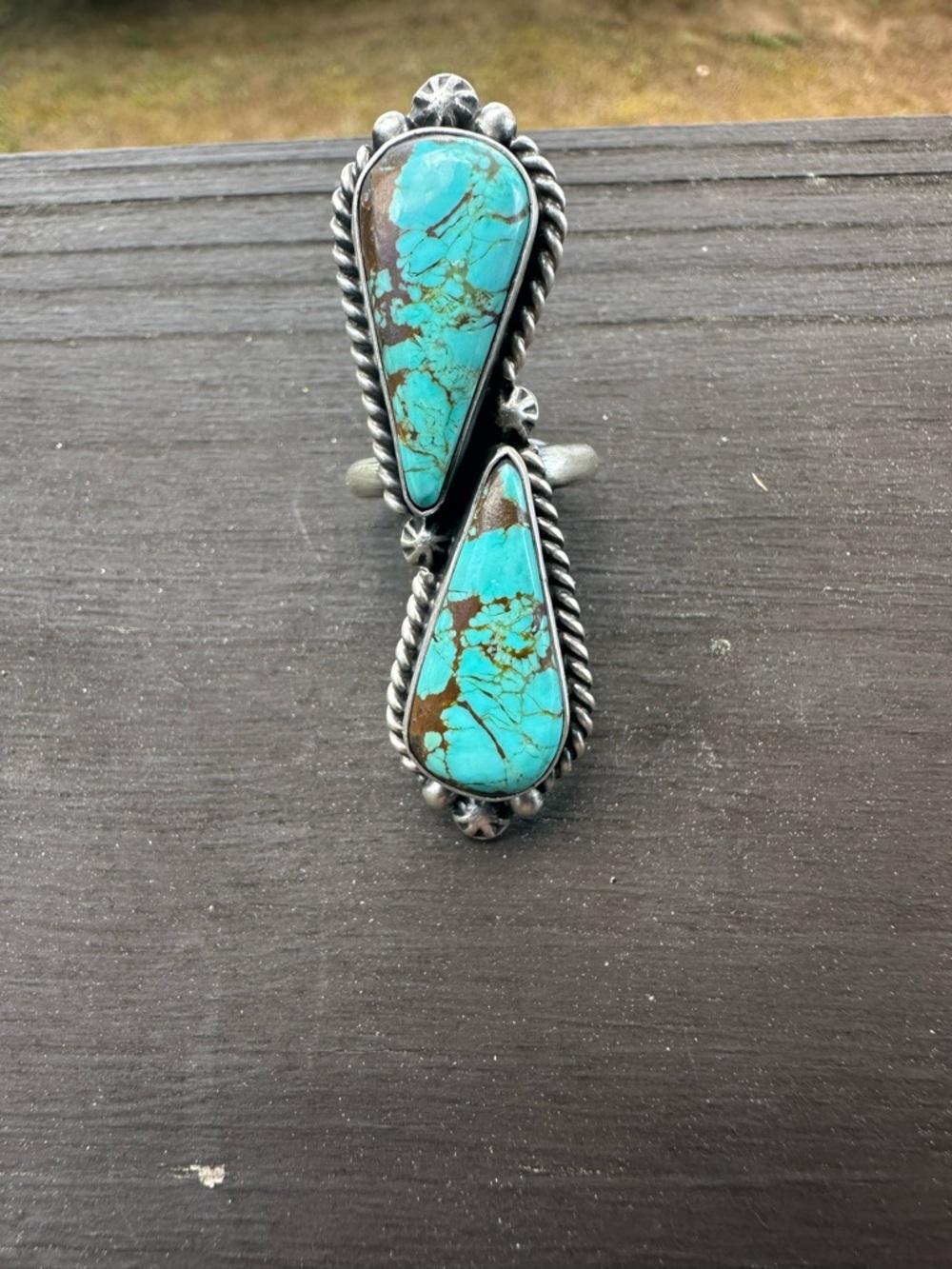 Navajo Eugene Belone Mine 8 Double Stone Sterling Silver Ring